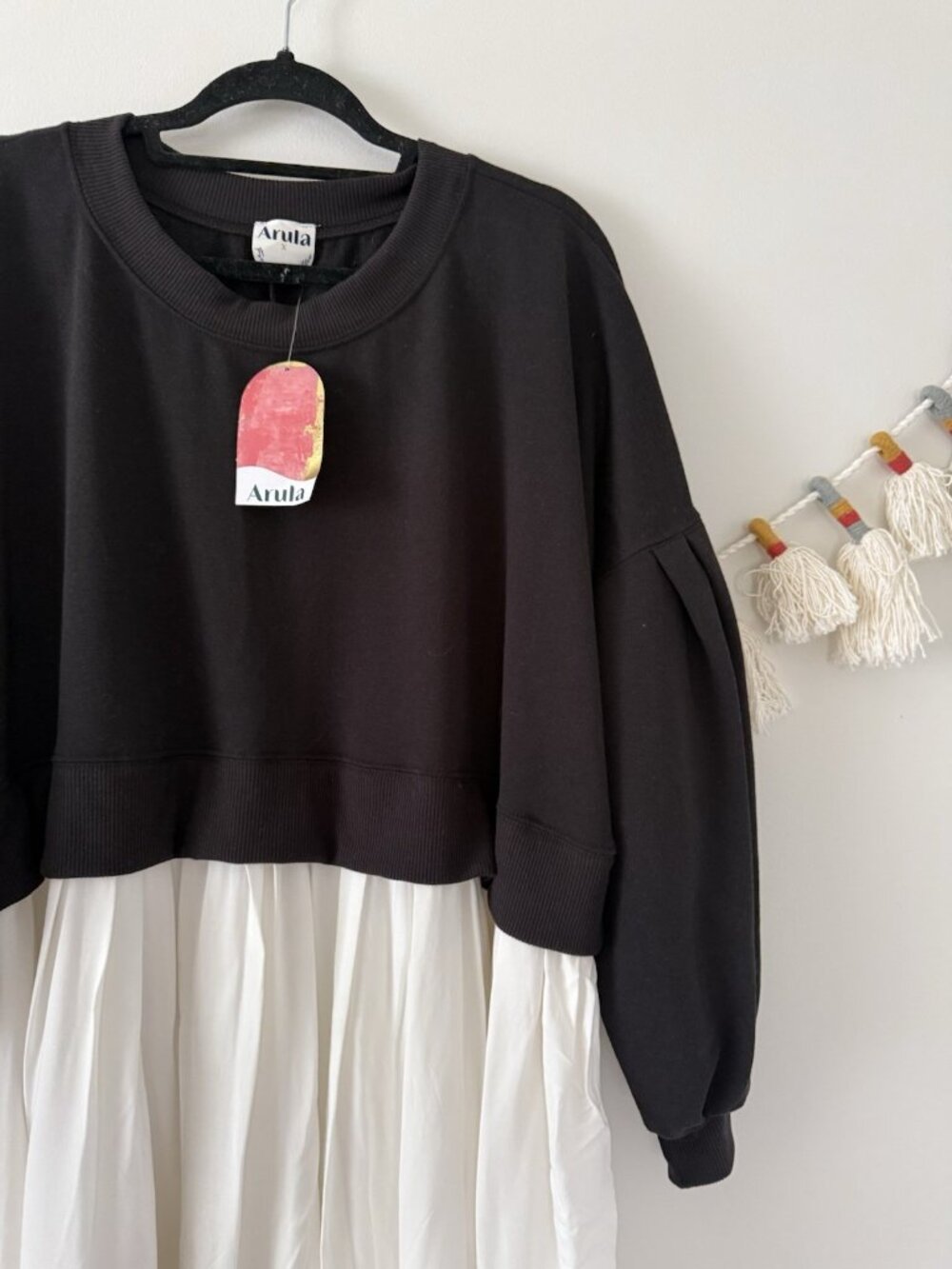 ARULA Black & White Mini Dress - Two-Tone Sweatshirt Style - Picture 5 of 10